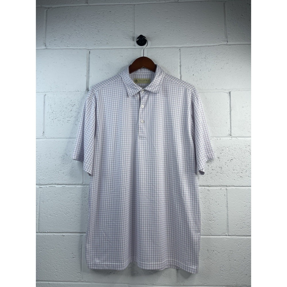 Donald‎ Ross  Men's Striped  Polo Collared Golf  Top Pink/white Size L